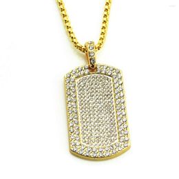 Pendant Necklaces Hip Hop Full Rhinestones Paved Bling Iced Out Geometric Sqaure Dog Tag Pendants Necklace For Men Rapper Jewellery