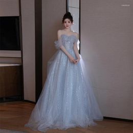 Ethnic Clothing Women Light Blue Sparkly Exquisite Sequins Evening Dresses Off Shoulder Formal Party Gowns Vestidos De