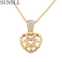 Pendant Necklaces SUNSLL Fashion White Cubic Zircon Hollow Gold Plated Heart Necklace For Women Bridal Wedding Party Jewellery Chain Gifts