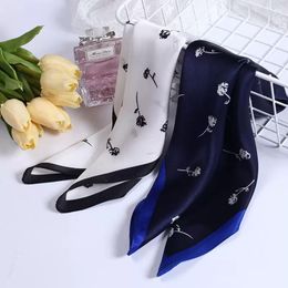 Scarves Floral Silk Square Scarf Women Satin Shawl Wrap Hijab Female Hair Band Wrist Luxury Headkerchief 65 65cm Echarpe 2023 Banda