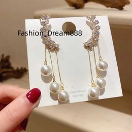 S925 Needle Personality Fashion Design Zircon Earring For Women Temperament Tassels Pearl Earring Jewellery