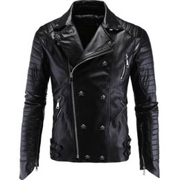 Autumn Winter Men PU Leather Jacket Biker Streetwear Male Punk Style Jacket with Skull Buttons Zippers Asian Size M-5XL