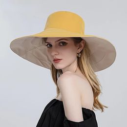 Summer New Ladie Fashion Casual Bucket Hats Beach Seaside Travel Holiday Sunshade Sun Hat Large Brim Foldable Sunscreen Hat