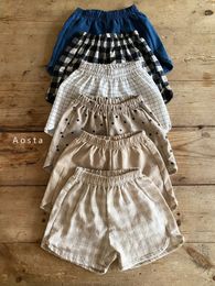 Shorts Sommer Kinder Junge Mädchen Baumwolle Und Leinen Lose Shorts Hose Kleinkind Baby Nette Plaid Gedruckt Hose 12M-5T 230626