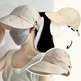 Women Summer Mask Sunhat Fast Dry Ponytail Bucket Hat Outdoor Beach Adjustable Sun Visor Hats Foldable Panama Fisherman Cap