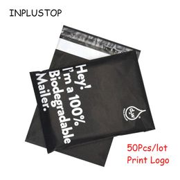 Envelopes New 50Pcs Black Eco Courier Bag Pouch Bags 100% D2W Biodegradable Express Bag Waterproof SelfSeal Clothing Mailer Postal Bags