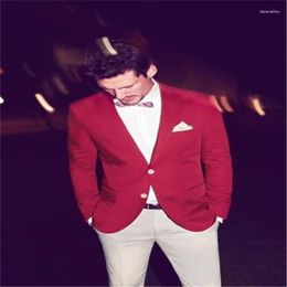 Men's Suits Men's & Blazers 2023 High-Quality Customized Red Notched Lapel Western-Style Groom Tuxedo Wedding Prom 2 Piece Set (Jacket