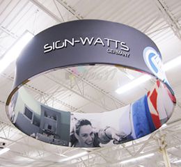 Circular Exibition Double Printed Tension fabric Advertising Display Hanging Banner