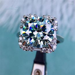 Cluster Rings Inbeaut Classic 925 Silver 5 Ct 11mm Excellent Cut D Colour Pass Diamond Test Moissanite Sourround Stone Square Ring Fine