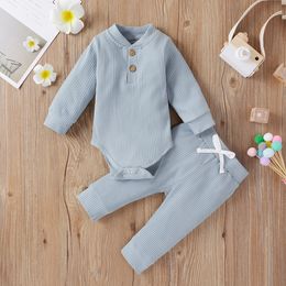 Clothing Sets born Baby Boy Girl Clothes Ribbed Knitted Long Sleeve Romper Bodysuits Pants Solid Autumn Winter Costume Outfits 230626