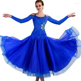 Stage Wear Standard Ballroom Dresses Women Long Sleeve Lycra Stretchy Dancing Costume Adult Waltz Modern Dance Clothing Q086