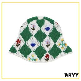 WHYY 2023 Summer Flower Crochet Hat Funny Novelty Beanies Knit Cap Bucket Hat Women Korean Style Panama Accessories