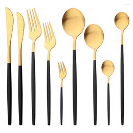 Dinnerware Sets Drmfiy Black Gold Set Dinner Knife Fork Spoon Tableware Stainless Steel Silverware Flatware Kitchen Cutlery