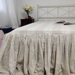 Bedding sets Linen Ruffled Bed Skirt with Split Corners Platform Striped Dust Ruffle Gathered Bedskirt Wrinkle Free Home Decor TJ8201 230626