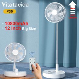 Other Home Garden P30 Rechargeable Portable Fan 12 Inch Big Size Electric Folding 10800mAh Desk Home Wireless Camping Fans for Standing Floor 230626