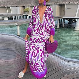 Dresses Summer Sexy V Neck Long Sleeve Party Dress Women Elegant Print Vintage Print Maxi Dresses for Women Fashion Long Dress Bobo