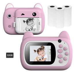 Toy Cameras 24MP Kids Instant Print Camera Portable Mini Thermal Printer With 24 Inch Screen Children Selfie For Girls Boys Gift 230626