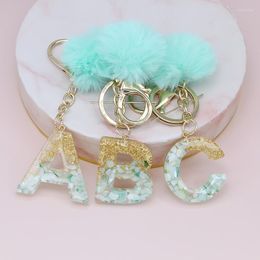 Keychains Fashion 26 English Letter Fur Ball Green Alphabet Car Keyring Gifts For Women Holder Handbag Charms Pendant Jewelry