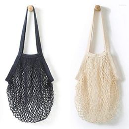 Shopping Bags 2Pcs Portable Reusable Mesh Cotton Net String Bag Organiser Tote Handbag Fruit Storage Shopper (black Beige)