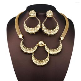 Necklace Earrings Set Dubai Gold Color Plated Moon Shape Design Pendant Charm Jewelry French Italian Women's Party Wedding Gift