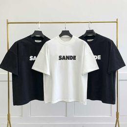 Eur tasarımcı moda klasik jil sander sıradan erkek kadınlar mektup baskı çiftleri basit stil gevşek kısa kollu büyük boy tişört