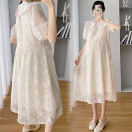 Dress 5889# 2022 Summer Korean Fashion Maternity Long Dress Elegant A Line Loose Clothes for Pregnant Women Ol Postpartum Pregnancy