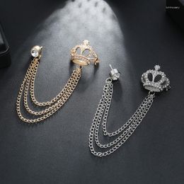 Brooches Fashion Luxury Artificial Rhinestone Crown Brooch Personality Chain Tassel Suit Women's Clothing Accessories