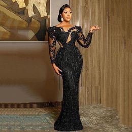 Urban Sexy Dresses Evening Black Luxurious Mermaid Prom Dress Lace Beaded Tassel Sheer Neck Formal Party Reception Gowns Robe De Mariee 230627