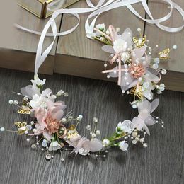 Hair Clips Women Elegant Flower Headband Bride Imitated Pearl Headdress Bohemia Beach Wreath Garland Head Hoop Wedding Jewelry