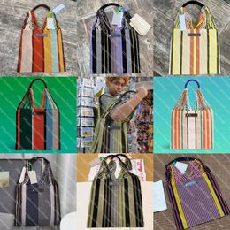 Hand Woven Bag Designer Women Woolen Shoulder Shopping Bags Fashion Bohemian Striped Large Capacity Handbag