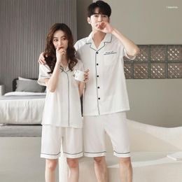 Women's Sleepwear Women's Couple Summer Pyjamas Set Men T Shirt Shorts Women Pijama Silk Home Lounge Short Sleeve Pyjamas 3XL