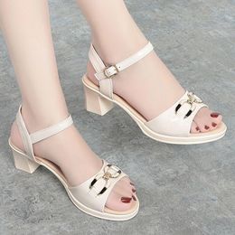 Spring Sweet & Fashion Women Sandals Summer Home Beach Zapatos De Mujer Lady Cool Open Toe Black Pu Leather Heel Shoes 22