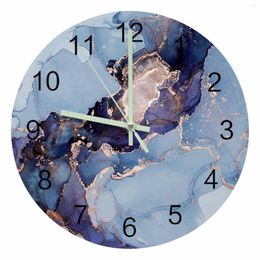 Wall Clocks Marble Texture Ink Luminous Pointer Clock Home Interior Ornaments Round Silent Living Room Bedroom Office Decor