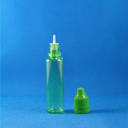 Clearance Sale! 100 Sets/Lot 25ml UNICORN GREEN PET Plastic Dropper Bottles Child Resistant Tamper Proof Long Thin Tip e Liquid Vapour 2 Cvit
