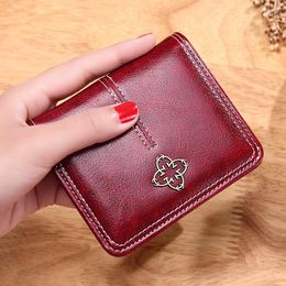 Wallets 2023 Women's Wallet Wax Oil Skin Lady Short Leather Clutch Bag Card Holder Female Coin Purses For Girl