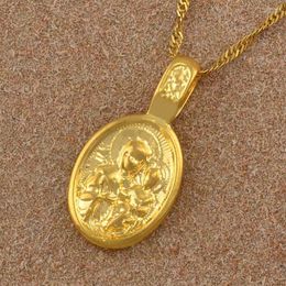 Pendant Necklaces Anniyo Virgin Mary And Son Catholic For Women Girls Christian Gold Color Religious Jewelry#052904