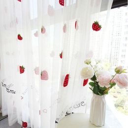 Curtains Cartoon Fruit Embroidered Tulle Curtain for Kids Girls Bedroom Korean Lovely Strawberry Pattern Sheer Window Treatment Kitchen