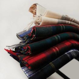 Scarves Wool Scarf For Women Man British Style Cheque Plaid Cashmere Shawl Unisex Winter Warm Soft Neck Luxury 2023