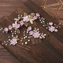 Hair Clips Korean Cute Crystal Pearl Bridal Accessories For Women Forest Flower Tiara Hairpin Comb Set Wedding Jewelry