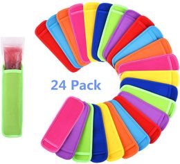 Ice Cream Tools Pops Holder 24 Pack Sleeves Antifreezing Popsicle Holders Bags Neoprene Insulator Freezer 8 Colors US Icypole 230627