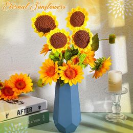 Dried Flowers 10/6PCS Hand-knitted Flower Hand Woven Bouquet Sunflower Rose Home Table Decorate Wedding Birthday Valentines Mothers Day Gift 230627