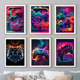 Gamepad Colourful Punk Canvas Painting Neon Gamer Controller Art Picture Cool Gaming Wall Art Picture For Living Room Home Decor Room Decorative Painting Cuadro w01