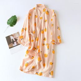 Women's Sleepwear Women's 2023 Japanese Style Kimono Spring Summer Cotton Crepe Ladies Thin Nightgown Women Bathrobe Robe Home Service