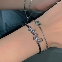 Charm Bracelets Punk Double Layer Fairy Butterfly Chain Bracelet For Women Girls Trendy Elegant Exquisite Jewelry Bangle Wholesale