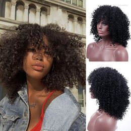 Synthetic Wigs AILIADE African Woman With Curly Hair Wig And Bangs Solid Colour Red Black