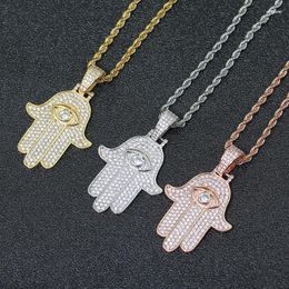 Pendant Necklaces Hip Hop CZirconia Paved Bling Iced Out Fatima Hand Amulet Pendants Necklace For Men Rapper Jewelry Gold Silver Color