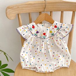 Rompers Infant Baby Girls Jumpsuit Fly Sleeved Cotton Dot Printing born Baby Girl Romper Baby Girls Clothes For Summer 230626