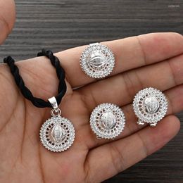 Necklace Earrings Set Ethiopian Silver Plated Eye Ring Gifts Party Jewellery For Women