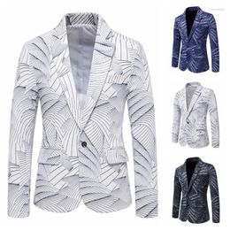 Men's Suits Men's White One Button Printed Dress Casual Suit Performance Jacquard Coat Men'S Blue High-End Jacket Blazer