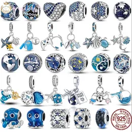 For pandora charms sterling silver beads Ocean Blue charmes ciondoli DIY Fine Bead Jewellery